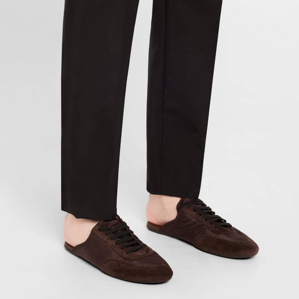 Prada Collapse Nylon and Suede Open-Back Brown/Cafe Sneakers - Picture 5 of 13